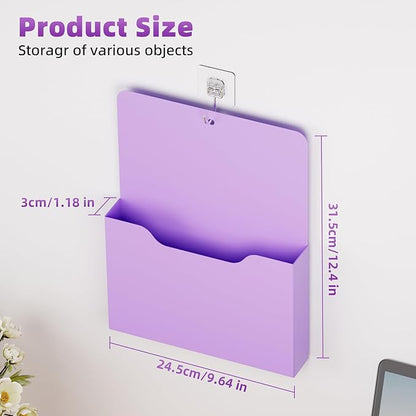 Magnetic File Holder - Magnetic Paper Holder, Pocket Organizer Office Supplies Storage Mail Organizer for Notebooks,Planners,Letter (Purple)