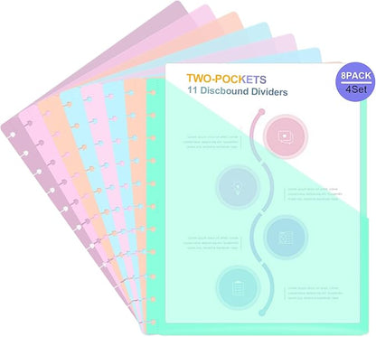 32 PCS Discbound Dividers Letter Size Disc Planner 2 Pocket Fit 8.5" x 11" Paper Notebook with Pockets 11 Disc Folder for Office Home School