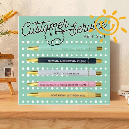 Funny pens,5-Count,Black Ink,Medium Nib 1.0mm,Funny Office Gifts for Coworkers,Personalized Pens Vibrant Funny Quotes Word Daily Pen (customer service Pens)