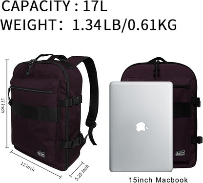 Lightweight Travel Backpack Hiking Daypack Laptop Bookbag, 17L Carry-on Personal Item Weekender Overnight Bag Unisex, Eggplant