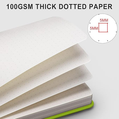 AHGXG Bullet Dotted Journal - 320 Numbered Pages Dot Grid Notebook A5 Thick Journal, 100gsm Thick Dotted Paper, Leather Hardcover,Inner Pocket, 5.75'' × 8.38'' - GrassGreen