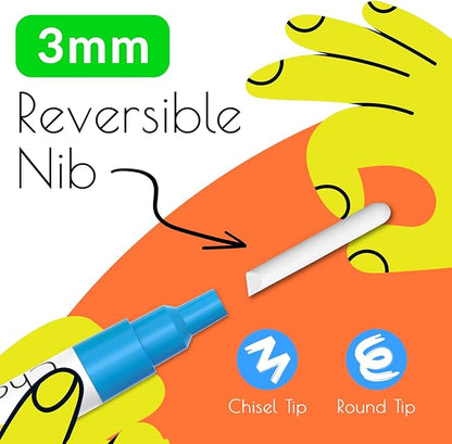 Fine Tip Chalk Markers for Chalkboard, Blackboard, Window, Labels, Bistro, Glass, Car, Board (10 Pack, 3mm) - Wet Wipe Erasable Ink, 3mm Reversible Tip Liquid Chalk Pens