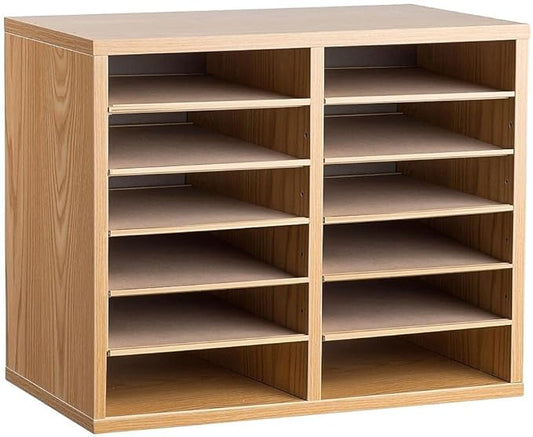 AdirOffice Wooden Adjustable organizerserature Organizer, 12 Compartment Office Mailbox, or Classroom Literature Organizer, Medium Oak