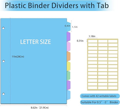 16Pcs/2 Sets Binder Dividers for 3 Ring Binder,8 Tab Plastic Dividers with Tabs, Pastel Color File Dividers, Notebook Dividers for School, Office