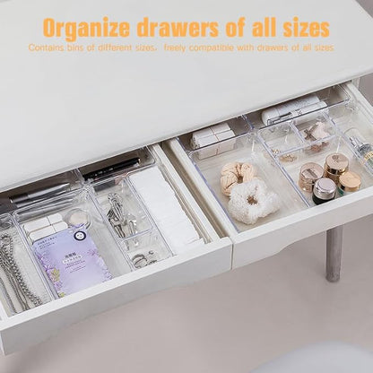 Drawer Organizer, Makeup Organizer, Desk Drawer Organizer, Acrylic Storage Bins for Makeup, Skincare, Jewelry, Office Supplies Used in Vanity, Kitchen, Bedroom, Bathroom, Office - 6pcs