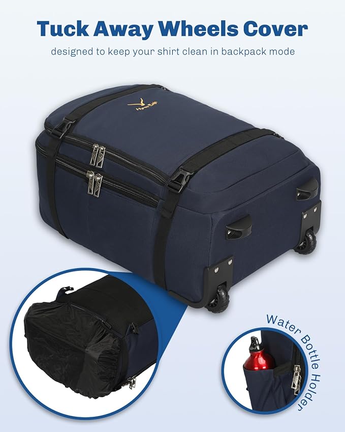 Hynes Eagle Rolling Backpack 42L Backpack with Wheels Airline Approved Carry on Luggage Laptop Travel Backpack for Women Men Dark Blue