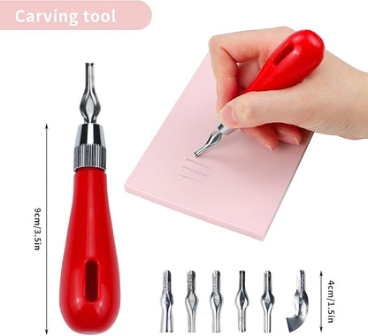 4 Pack Rubber Block Stamp Carving Blocks with Cutter Tools and Rubber Brayer Roller for Printmaking and More Crafts