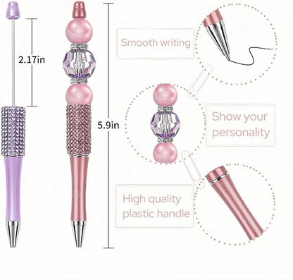 12Pcs Beadable Pens Bulk Diamond Ballpoint Pens Multicolor Retractable Writing Pens Bead Pens DIY Focal Beads Pens Making Kit Gifts for School Office Teacher Staff Students