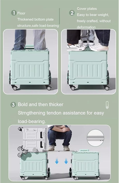 Foldable Utility Cart with Stair Climbing Wheels,Folding Portable Rolling Crate Handcart with Aluminium Alloy Telescoping Handles, Handcart for Grocery Book File Tool Art Supplies