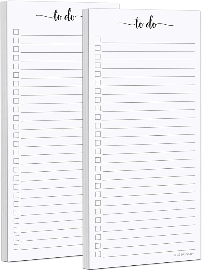 321Done 2-Pack Skinny To Do List Notepad, Made in USA - 3.7x8.5, College Ruled, Simple Stylish To-Dos Memo Pad for Planning, Tasks, Appointments, Reminders, Home, Office - 50 Sheets per Pad