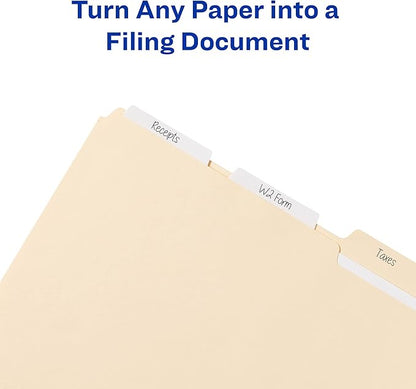 Avery Ultra Tabs, File Tabs, 3" x 1.5", 2-Side Writable, White, 24 Tabs Per Pack, 2-Pack, 48 Self Adhesive Tabs Total (34777)