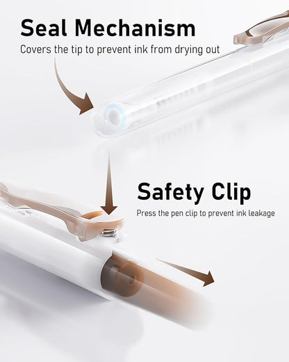 Four Candies 14Pack Pastel Gel Ink Pen Set,Cute Retractable 0.5mm Fine Point Pen,Note Taking Aesthetic Pens,12 Pack Black Ink Pens with 2Pack Highlighter, Smooth Writing Pens for School, Office(Brown)