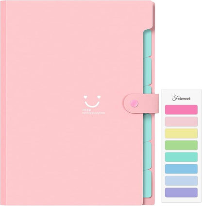 Forvencer Accordion File Organizer, Letter Size, 7 Pocket Expanding File Folder, Cute File Folder with Labels, Portable File Organizer for School Office Supplies, Folders for Documents, Pink