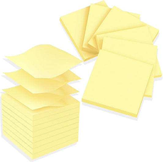 (24 Pads) Pop Up Sticky Notes 3x3 Refills, Canary Yellow Strong Adhesive Post, Suitable for Home, Office, School, Clean Removal