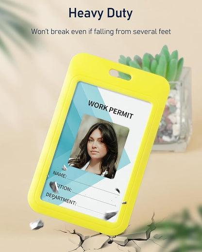 Uniclife 3 Pack Sliding ID Badge Holder Vertical Hard Plastic Case with Clear Window Yellow Card Protector Pouch for Office School ID Credit Cards Proximity Key Cards Driver’s Licenses and Passes