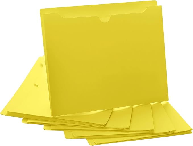 Yellow File Jackets, 1 Inch Expansion, Letter Size, Reinforced Straight-Cut Tab, 6 Pack