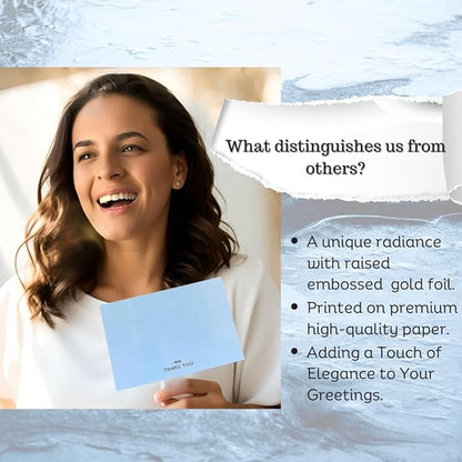 RUN2PRINT (36 Pack Thank You Cards With Envelopes & Stickers - Elegant Light Blue - Emboss Gold Foil Pressed - Blank Notes Wedding, Bridal, Baby Shower, Business and Formal All Occasion Cards