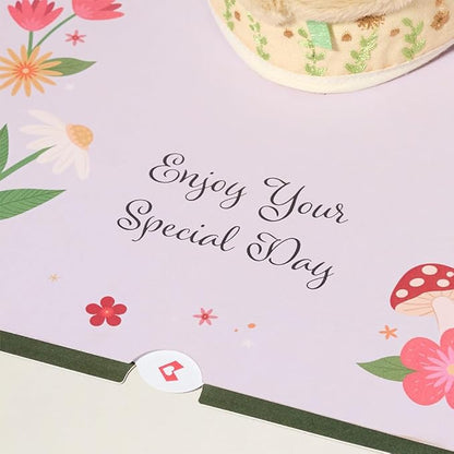 Lovepop Plushpop Soft Animal Pop-Up Card for Her and Him - 3D Birthday Mouse Greeting Card for Boys, Girls, Men, Women - Happiest Birthday Wishes' Floral Field - 6" x 8" Card