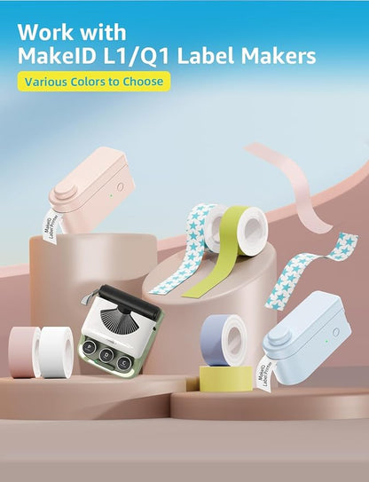 MakeID Rabbit Label Maker Tape - Self-Adhesive Sticker Label Tape Refill Compatible with MakeID L1 Q1 Label Machine - Waterproof 6-Layer Laminated Film, Split-Back Design, 0.63" x13' (16mm x 4m)