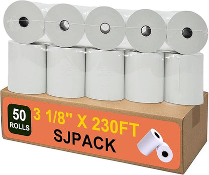 Thermal Paper 3 1/8 x 230ft Pos Receipt Paper, 50 Rolls Cash Register Roll TM-T88 T-20 T-90 SRP-350 370