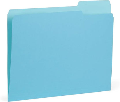 100 Blue Summit Supplies Colored File Folders, 1/3 Cut, Letter Size File Folders, Decorative Multicolor Gem Tone Colors, Durable 11pt Paper, Two-Tone Design