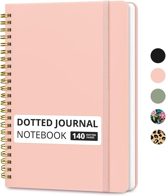 Dotted Spiral Journal Notebook for Women & Men, 140 Pages, Bullet Dotted Notebook for Journaling & Note Taking, Journals for Writing, A5(6"x8") - Pink