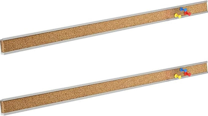 Corksidol Bulletin Bar Strip, Cork Board, Cork Strips, 36" x 1", Classroom, Office, Walls, Cubicle, Aluminum Frame,2 Pack, Silver