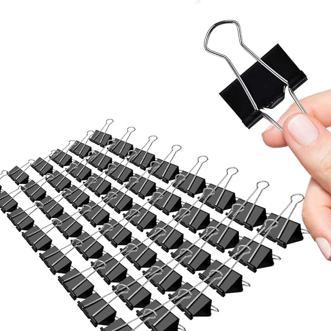 Medium Binder Clips, 48 Pack, 1-1/4 Inch, Standard 32mm, Black, Capacity 0.6 Inch, Medium Clips, Fold Clamp, Binder Clips Medium Size, Office Supplies