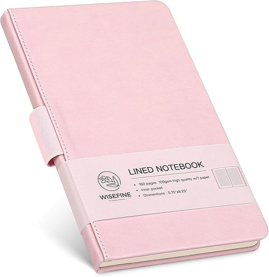 Hardcover Executive Notebooks, 160 Pages Line Ruled Classic Notebook Journal, Leather Notebooks with Pen Loop for Bussiness College Writing (Pink)