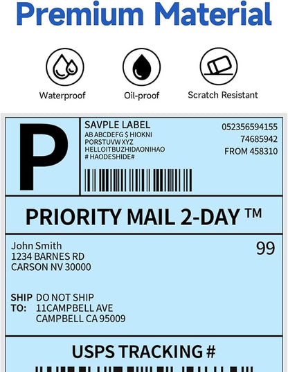 Phomemo 4X6'' Thermal Shipping Label - Pack of 100 4x6 Fan-Fold Label for Shipping Labels, Address, Mail, Product Logo Labels, Commercial Grade, Blue