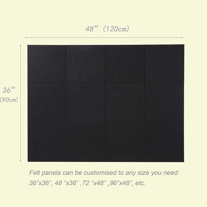 LAJAR Large Felt Wall Tiles, 12 Pack Cork Board Alternative with Removable Adhesive Tabs, Bulletin Pin Boards for Office, School and Home (Black)