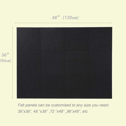 LAJAR Large Felt Wall Tiles, 12 Pack Cork Board Alternative with Removable Adhesive Tabs, Bulletin Pin Boards for Office, School and Home (Black)