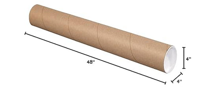 BOX USA Cardboard Tubes with Caps, 36"L x 3"W x 3"H, Pack of 24 | Poster Tube for Mailing and Storage of Blueprints, Artwork, Crafts, Long Art Holder, 36 inches