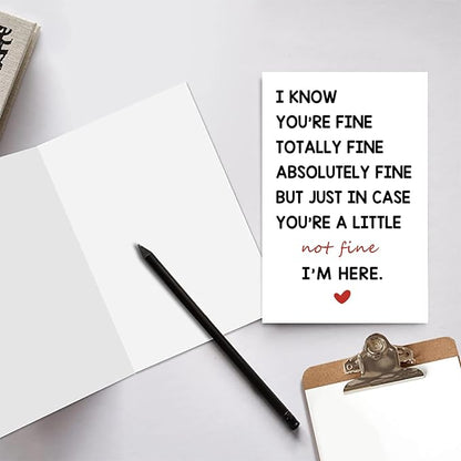 Funny Encouragement Greeting Cards for Women Men, Thinking of You Cards for Husband Wife, Get Well Soon Card, You’re Totally Fine I’m Here for You Card