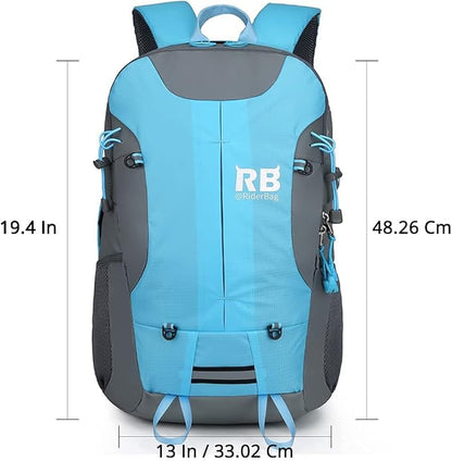 Reflective Motorcycle Backpack Lightweight, Water Resistant Casual Daypack with Laptop Pocket for Safe Commuter, Biking, and Daily Use. 35L Sport bookbag to Avoid Accidents (light blue backpack)