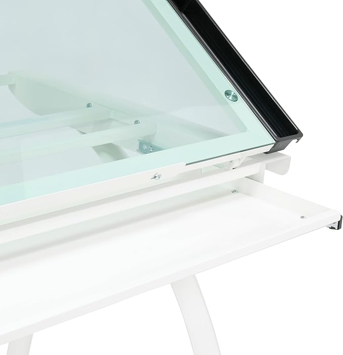 SD STUDIO DESIGNS Futura Craft Station 38" W Drawer and Built-in Pencil Ledge-Tilt Top Drafting Table, Glossy Sage/Clear Glass