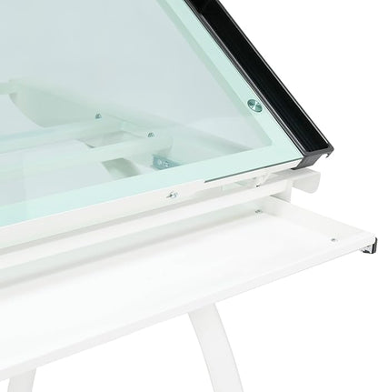 SD STUDIO DESIGNS Futura Craft Station 38" W Drawer and Built-in Pencil Ledge-Tilt Top Drafting Table, Glossy Sage/Clear Glass
