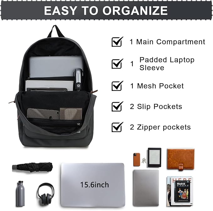 RAVUO Backpack for Men, Water Resistant Grey School Backpack Laptop Rucksack College Bookbag Daypack with Two Bottle Pockets