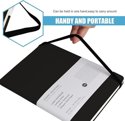 Lined Journal Notebook, (Black), 160 Pages, Medium 5.7 inches x 8 inches - 100 gsm Thick Paper, Hardcover