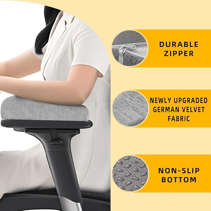 Memory Foam Armrest Pads for Office Chairs Grey Chair Arm Rest Cushion for Elbows and Forearms Pressure Relief(Set of 2)