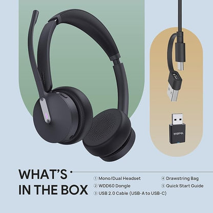 Yealink WH64 Hybrid with DECT Dongle, 492ft Range, 32 Talk Time Bluetooth Headset for Teams, Zoom Skype UC, 3X Mic Noise Cancelling, Headset PC Phone