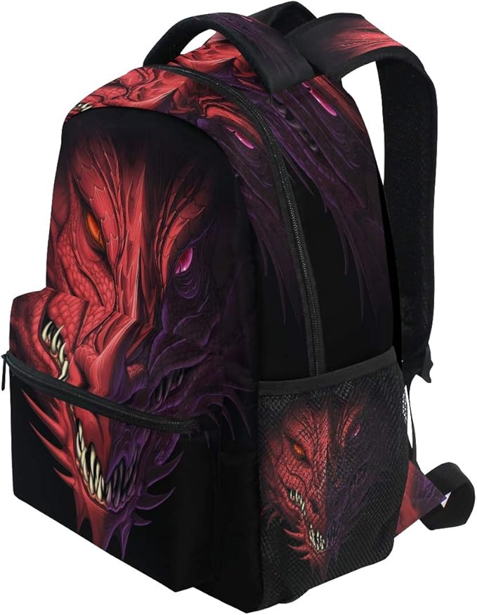 Blueangle Angry Red Dragon Head Print Travel Backpack for School Water Resistant Bookbag