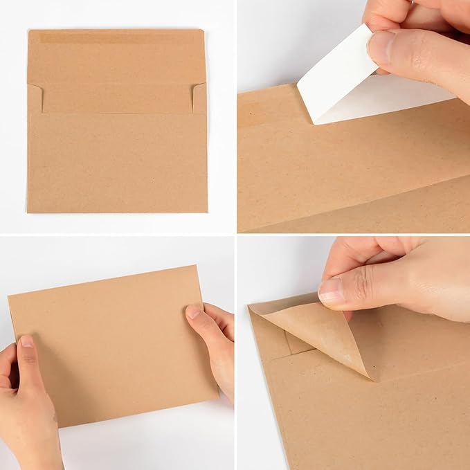 Wishop 100 Pack Brown A7 Envelopes Self-Adhesive 5x7 Envelopes for Invitations, 5x7 Greeting Cards (Brown, 5.24 x 7.21 Inches)