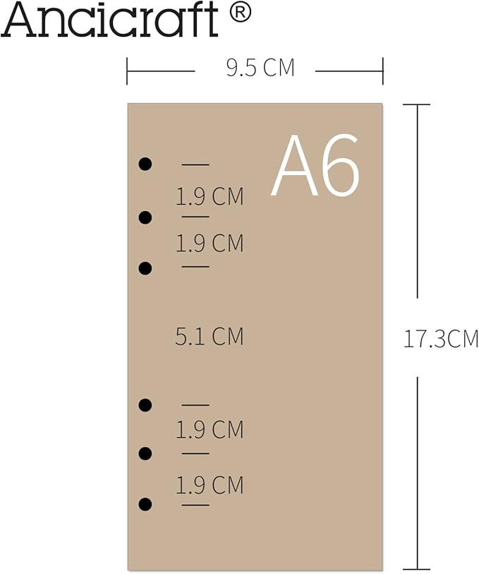Ancicraft Refills Paper 6 Hole A6 3.75 X 6.75 Inches Lined Craft Paper for Loose Leaf Binder Notebook 100 Sheets / 200 Pages