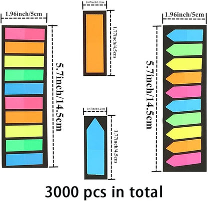 3000 Pieces Neon Page Markers Sticky Index Tabs, Colored Index Tab Flags, Fluorescen Sticker Tabs Note for Books, 12 Sets 2 Designs