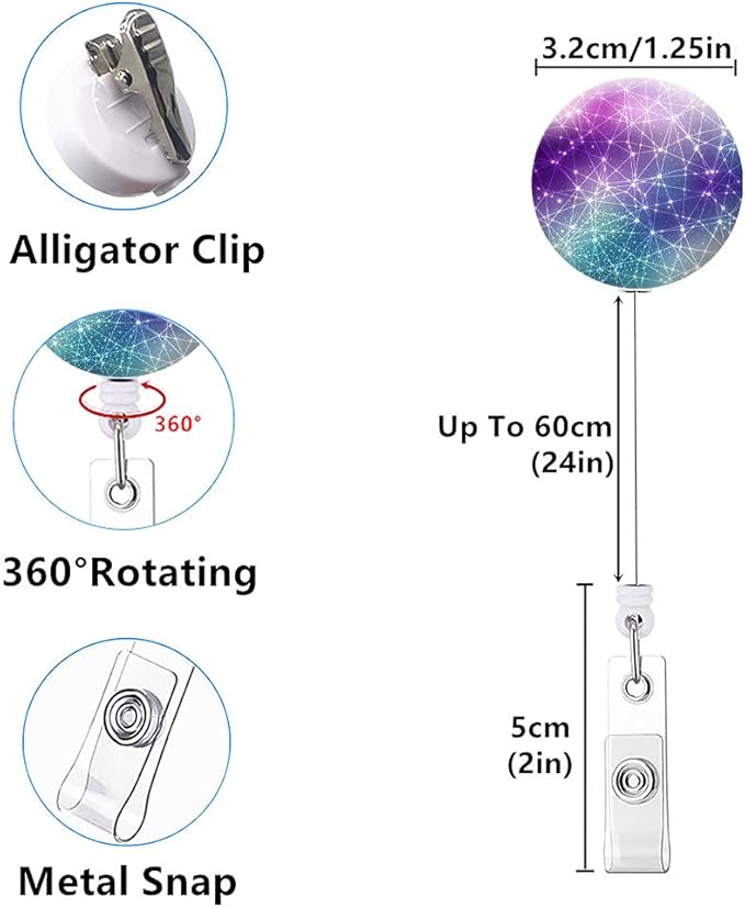 Retractable ID Badge Holder Nurse Badge Reels with Clip Name Card Holders for Office Worker Doctor Nurse (5 Pack Mandala Starry Sky)