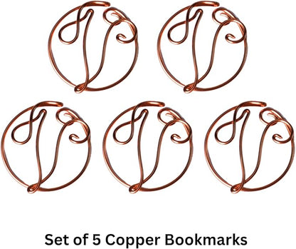 Personalized Initial Copper Bookmark, Set of 5, Handmade Copper Gift for Her, Him, Couple on Birthday, Wedding Anniversary, Alphabet Bookmark (V)