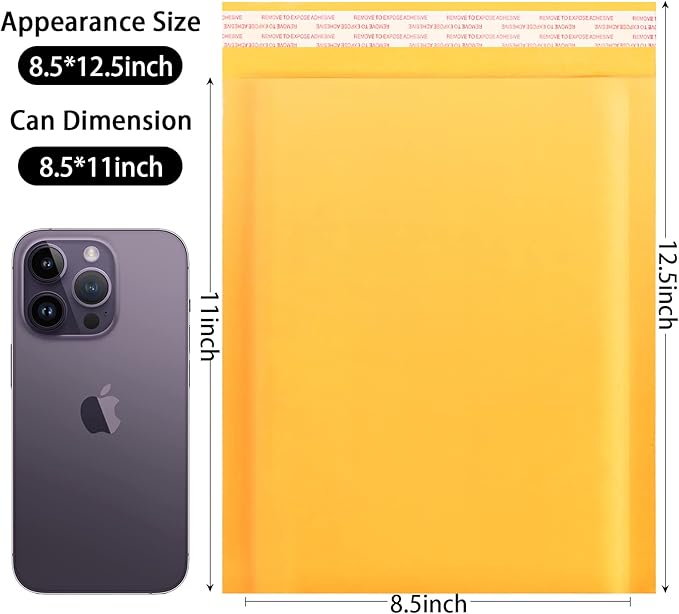 DaSen Kraft Bubble Mailers 8.5x11 Inch 50 Pcs,Small Self-Sealing Mail Shipping Bags,Yellow Padded Envelopes #2