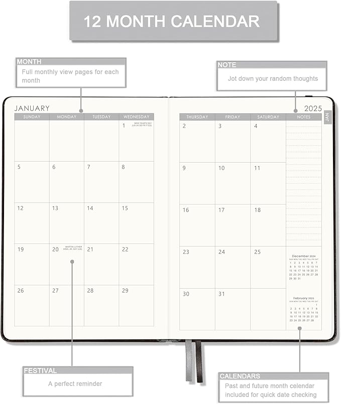 2025 Planner - Planner 2025 Weekly and Monthly with Stickers, JAN. 2025 - DEC. 2025, 5.75" X 8.25", 2025 Calendar Planner Premium Paper, Pen Holder, Inner Pocket and 44 Notes Pages