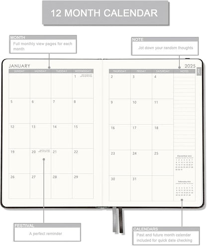 2025 Planner - Planner 2025 Weekly and Monthly with Stickers, JAN. 2025 - DEC. 2025, 5.75" X 8.25", 2025 Calendar Planner Premium Paper, Pen Holder, Inner Pocket and 44 Notes Pages
